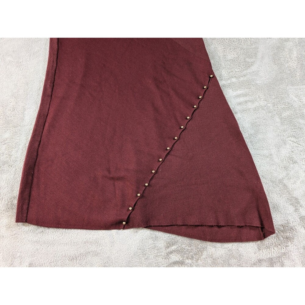 WHBM Dress Womens L Maroon Ribbed Knit Asymmetrical Sleeve Bateau Neck - Picture 7 of 11